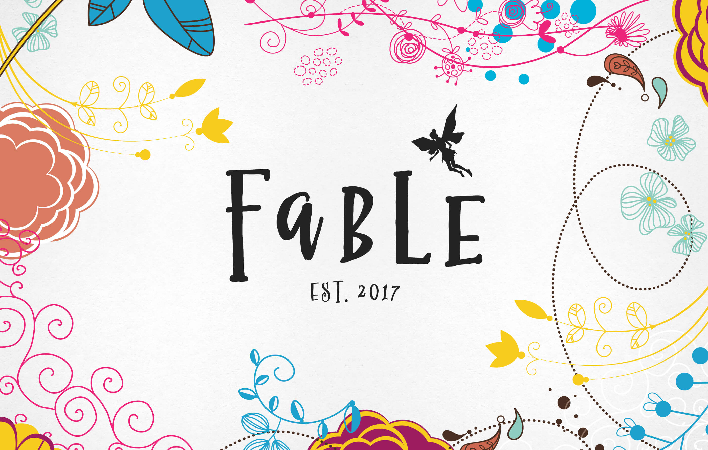 Dark grey Fable logo written in a hand-drawn, rough font with an icon of a fairy hovering above the letters