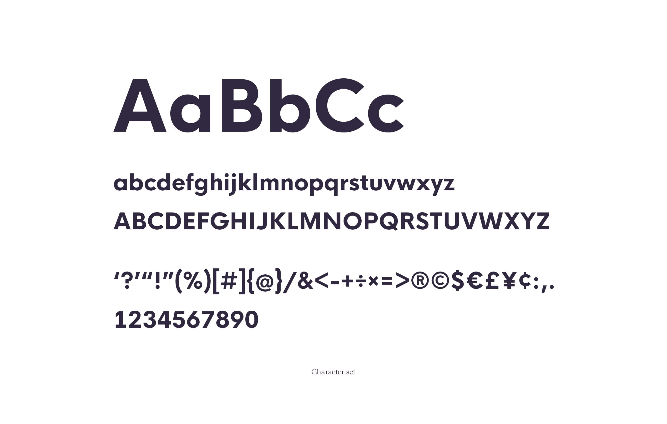 Full character set of the new typography used in the brand development and style guide