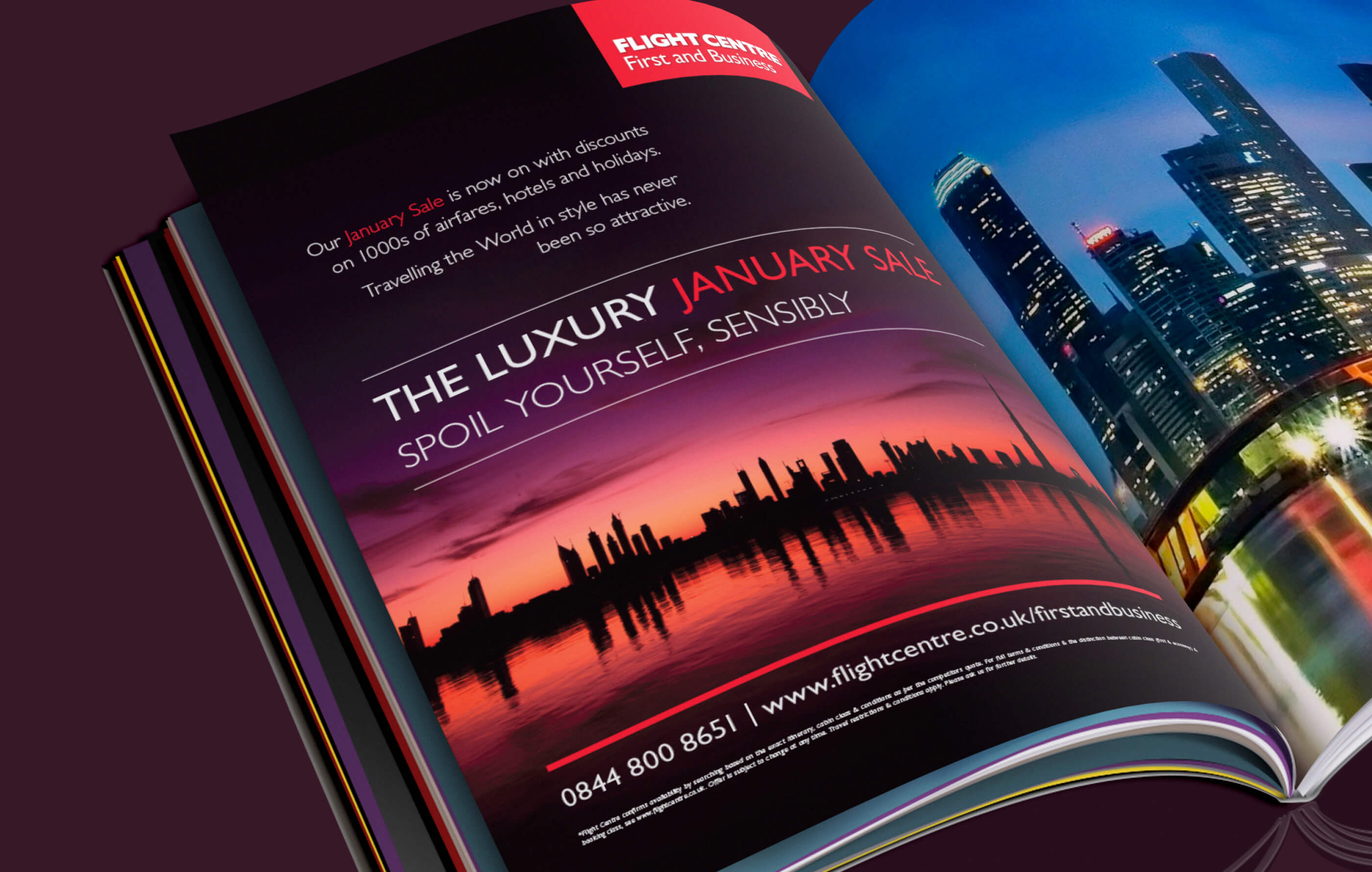 Spoil Yourself Sensibly luxury January sale printed advert inside a magazine spread