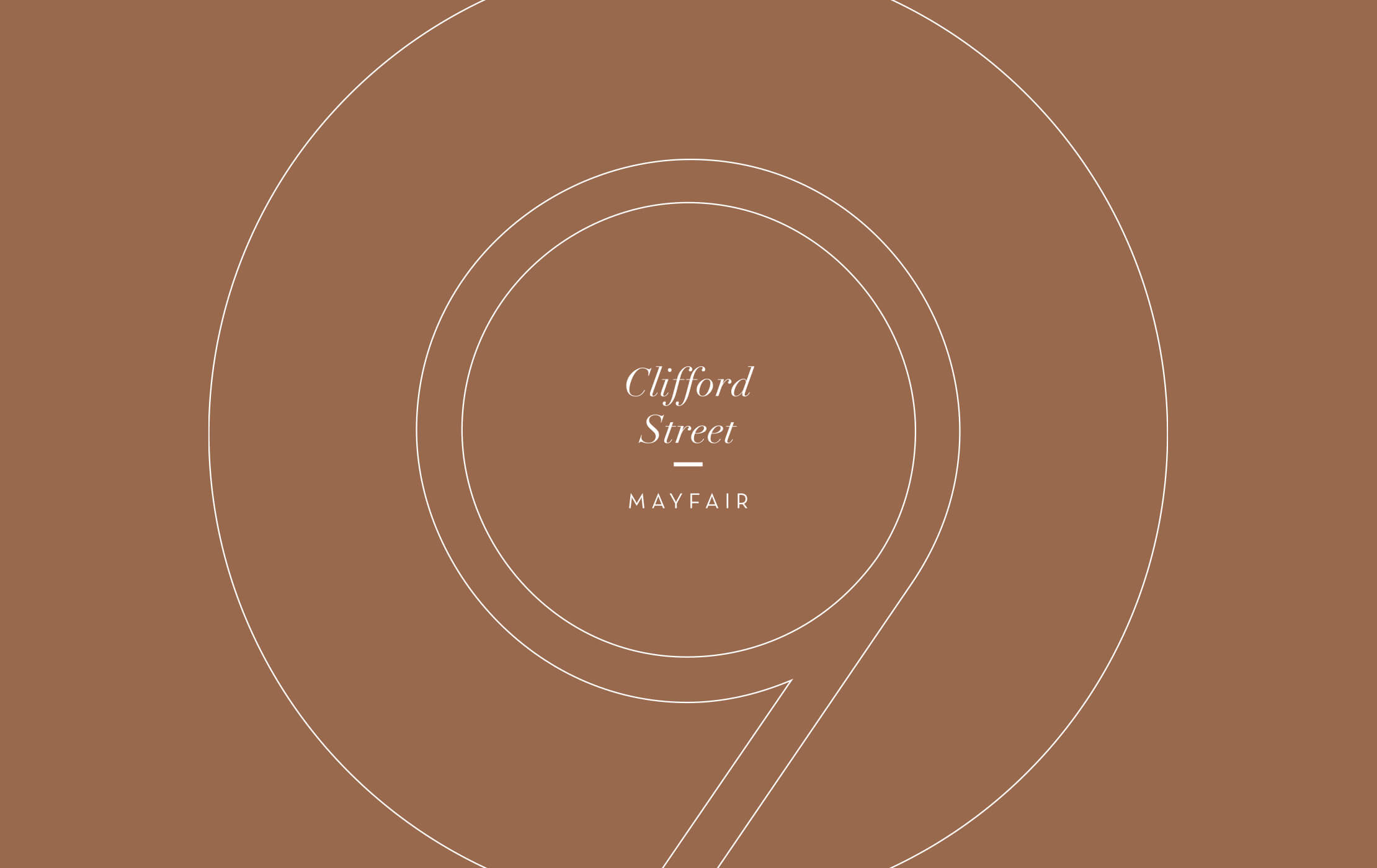 White 9 Clifford Street logo printed on a dark gold brochure cover