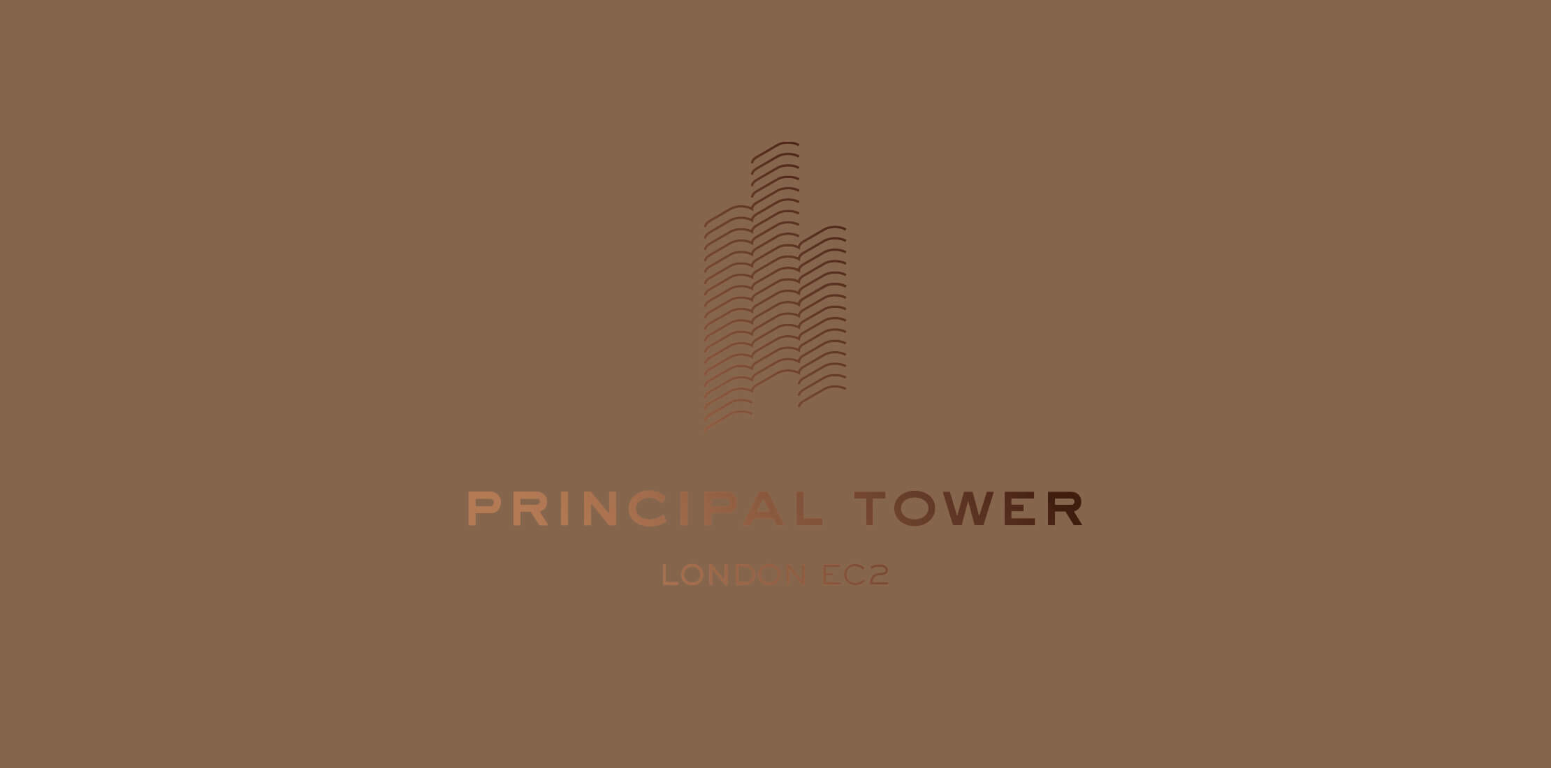 Principal Tower logo set in gold foil on a dark gold background