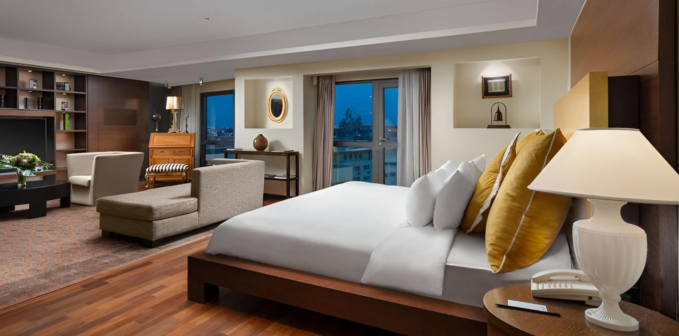 Photo of a hotel's Royal Suite, that features a large living area separate from the bedroom for ultimate comfort and privacy