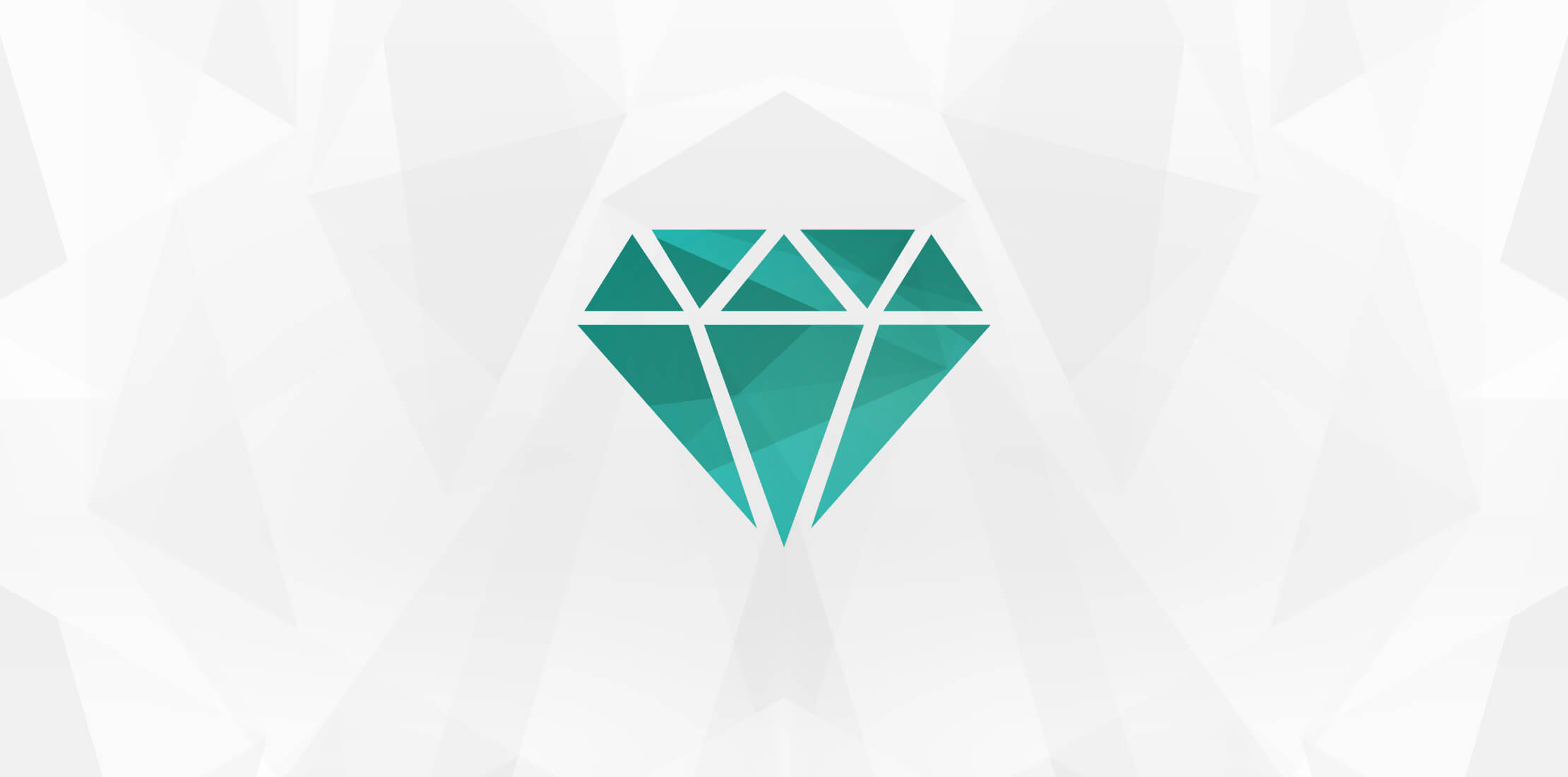 Simple vector shape of a diamond, coloured emerald green and split into triangles on a geometric light sand background