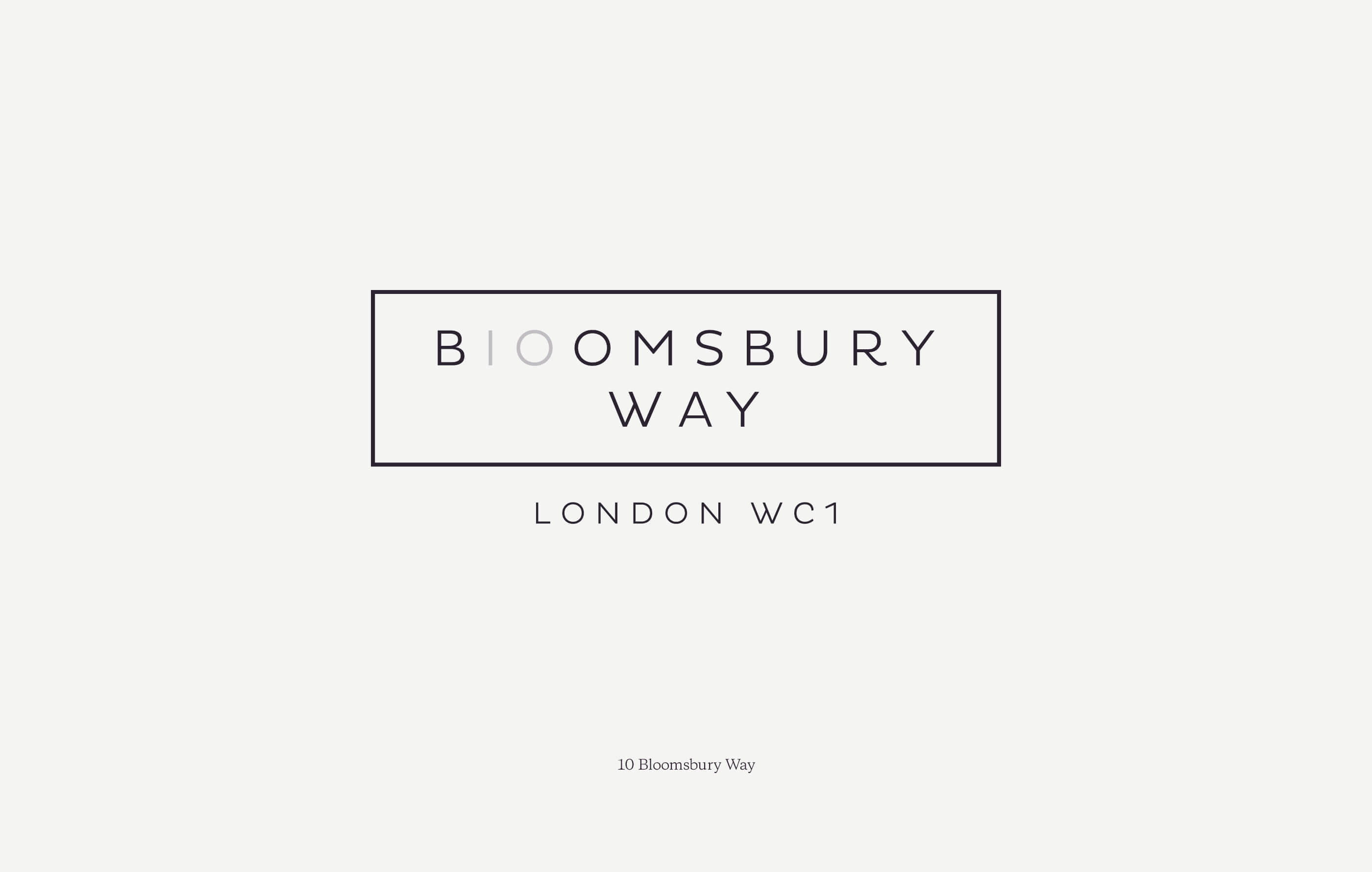 Black 10 Bloomsbury Way branding on a grey background