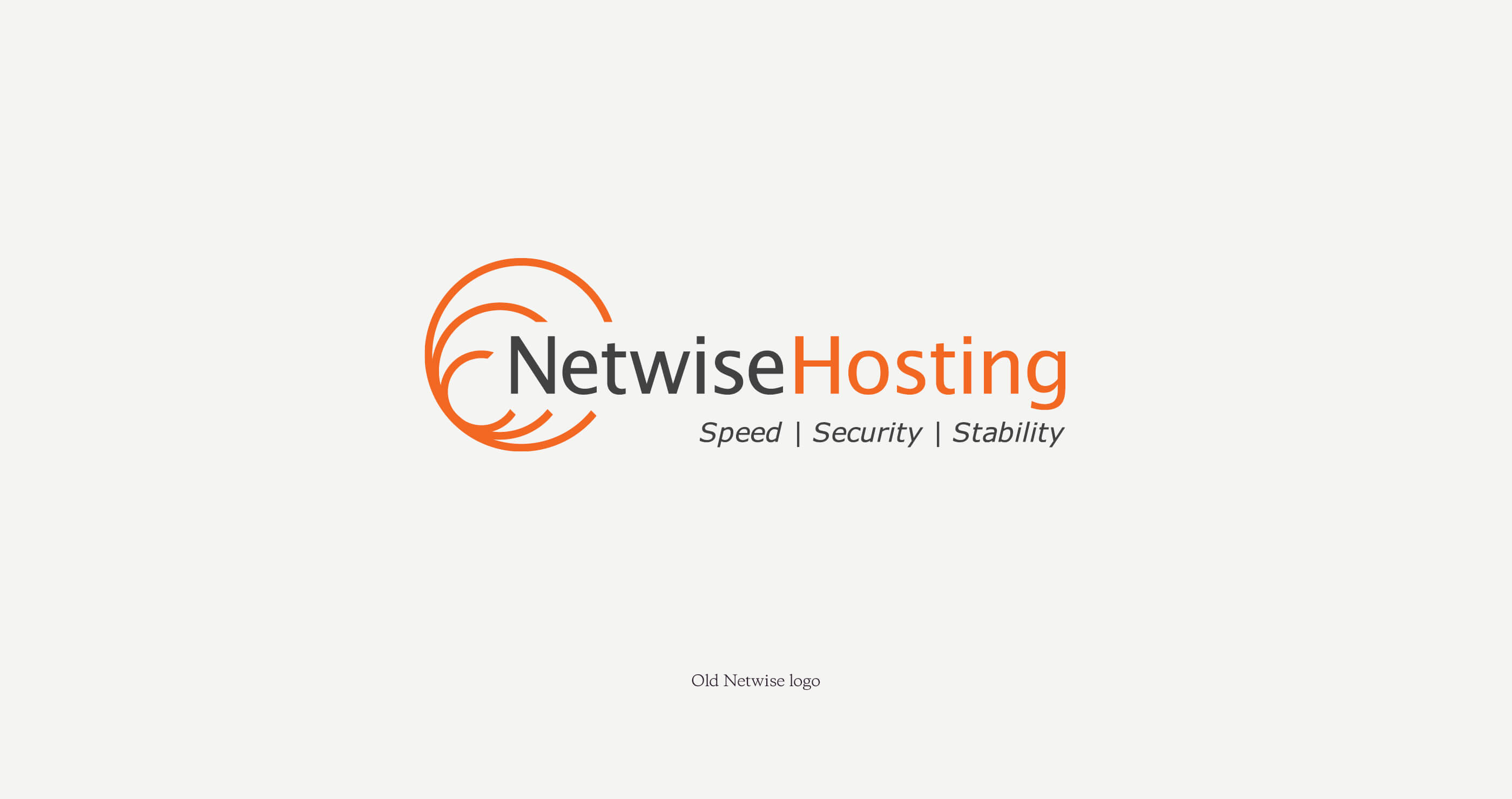Old Netwise Hosting logo. Grey and orange text pretruding from three orange circles.