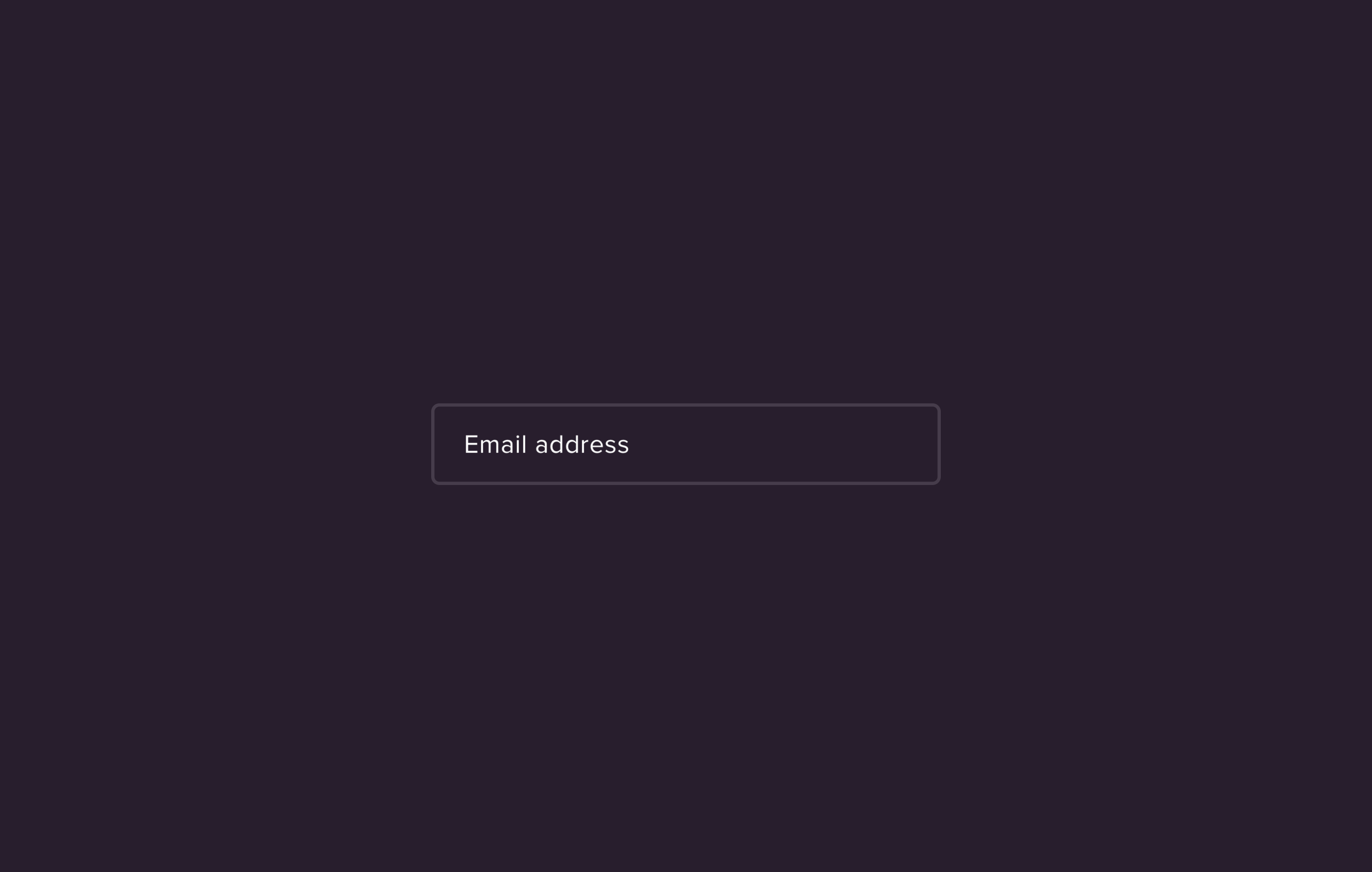Animated GIF of an email address text form field on a dark purple background