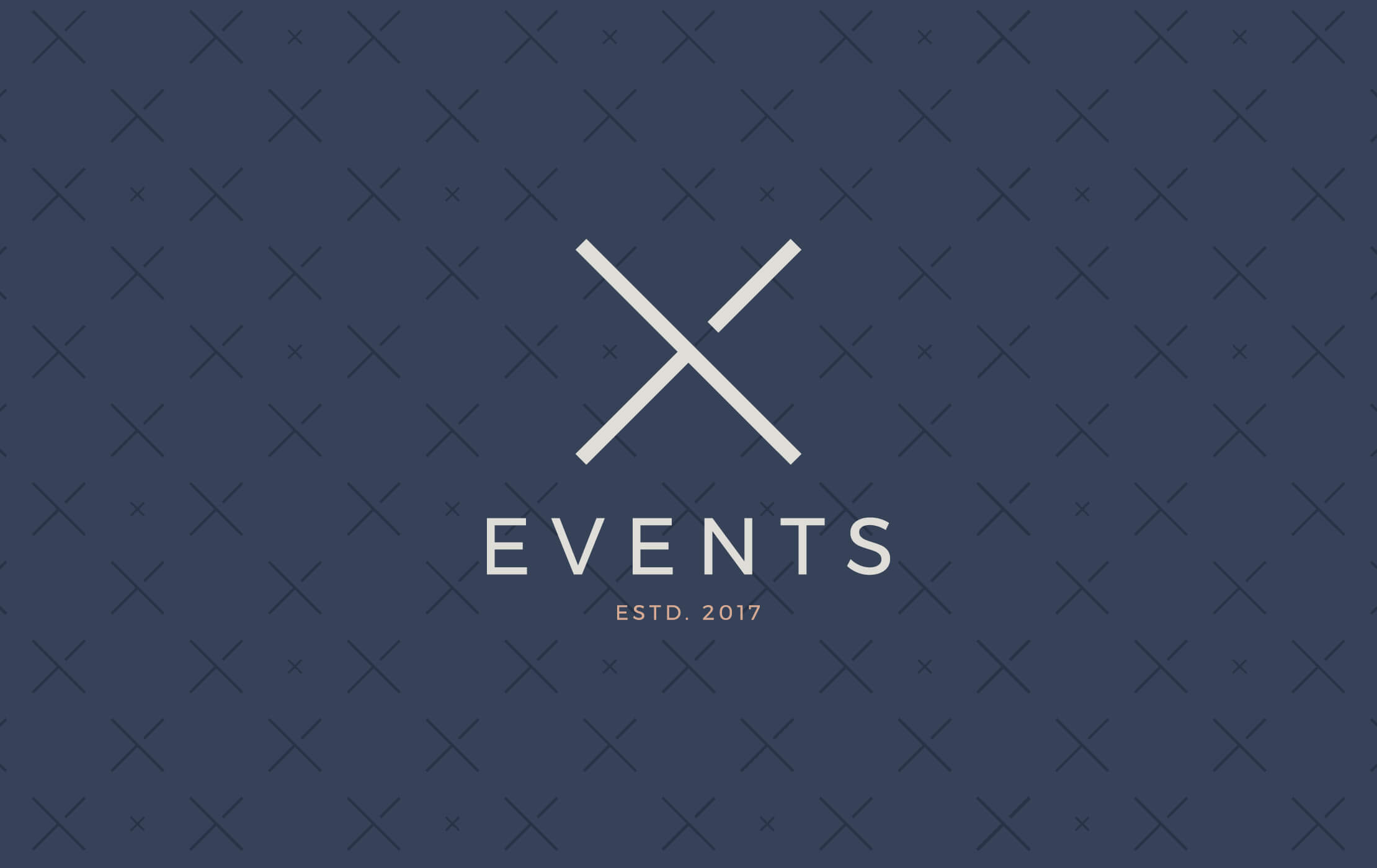 X Events primary logo, in grey and pink, on a dark blue pattern background